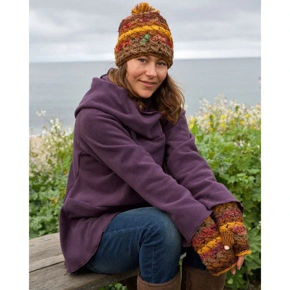 Zig Zag Asian Collection Purple Fleece Hooded Wrap Jacket Women's Medium Nepal - Picture 1 of 14